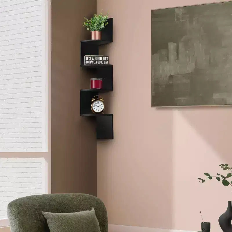 Libreria angolare a parete fluttuante Sorbus a 5 ripiani a zig zag (40 pollici di altezza) per soggiorno, camera da letto, ufficio e altro – Soluzione salvaspazio
