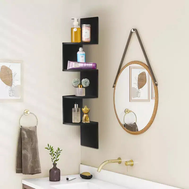 Libreria angolare a parete fluttuante Sorbus a 5 ripiani a zig zag (40 pollici di altezza) per soggiorno, camera da letto, ufficio e altro – Soluzione salvaspazio