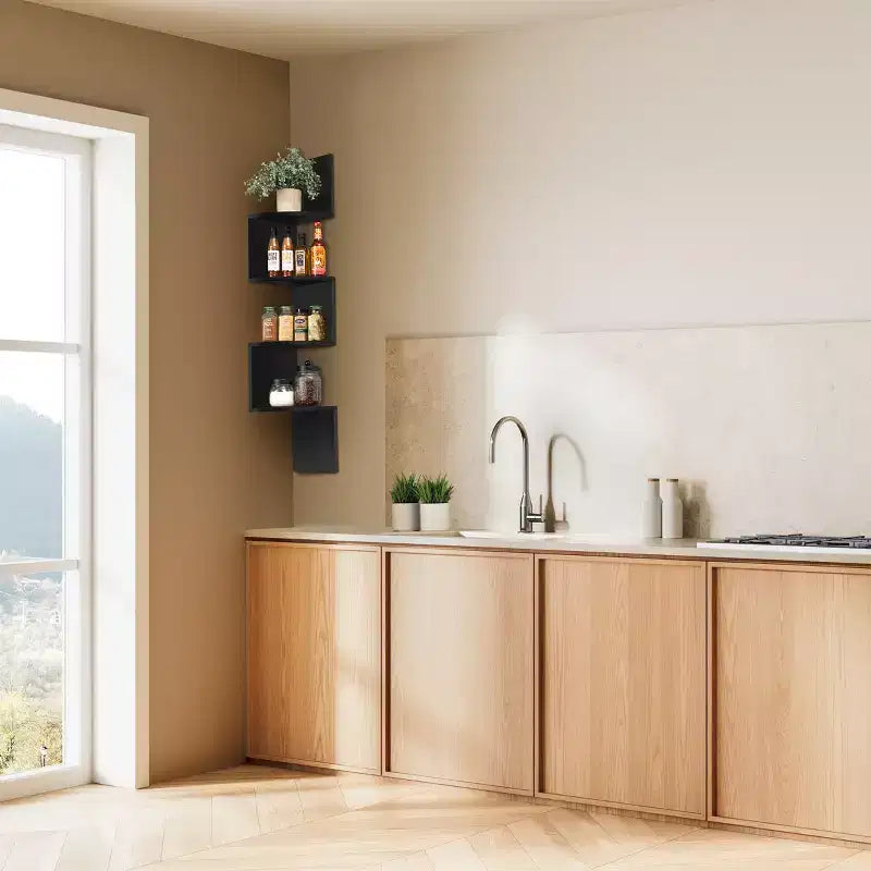 Libreria angolare a parete fluttuante Sorbus a 5 ripiani a zig zag (40 pollici di altezza) per soggiorno, camera da letto, ufficio e altro – Soluzione salvaspazio