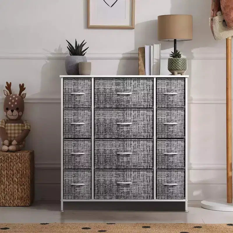 Cassettiera Sorbus a 12 cassetti - Mobile contenitore con struttura in acciaio, piano e maniglie in legno - Grande cassettiera per camera da letto, cameretta dei bambini e altro ancora
