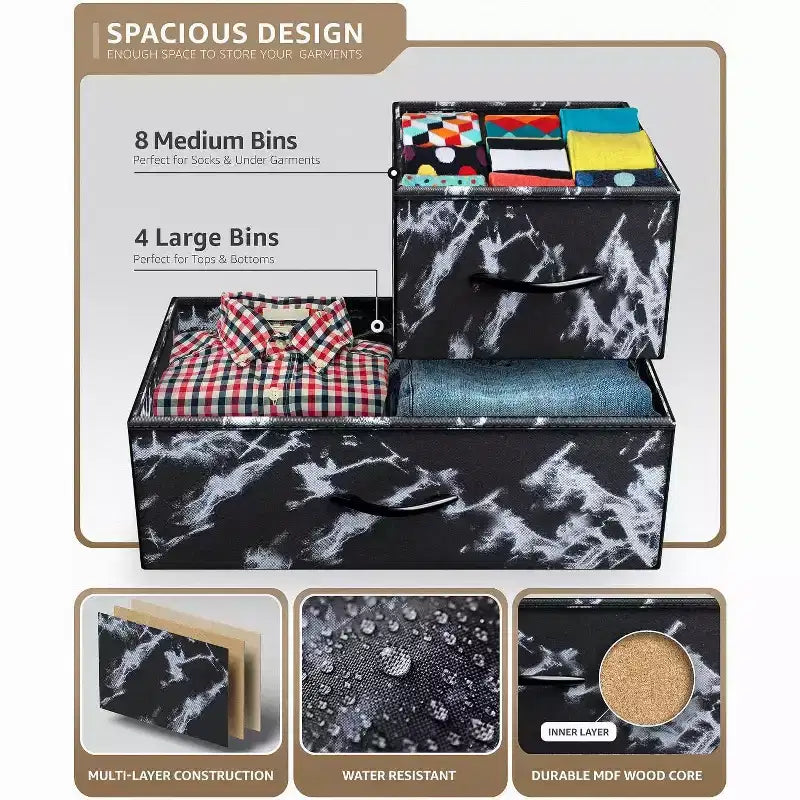 Cassettiera Sorbus a 12 cassetti - Mobile contenitore con struttura in acciaio, piano e maniglie in legno - Grande cassettiera per camera da letto, cameretta dei bambini e altro ancora