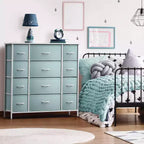 Cassettiera Sorbus a 12 cassetti - Mobile contenitore con struttura in acciaio, piano e maniglie in legno - Grande cassettiera per camera da letto, cameretta dei bambini e altro ancora