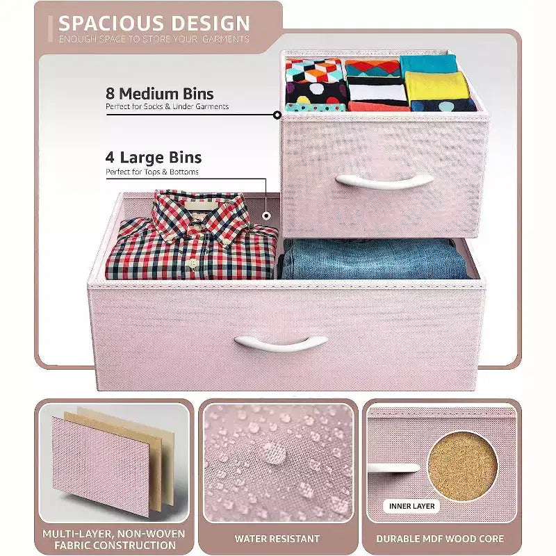 Cassettiera Sorbus a 12 cassetti - Mobile contenitore con struttura in acciaio, piano e maniglie in legno - Grande cassettiera per camera da letto, cameretta dei bambini e altro ancora