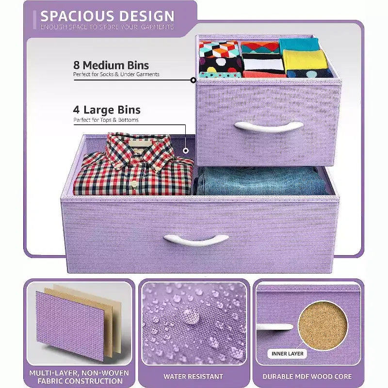 Cassettiera Sorbus a 12 cassetti - Mobile contenitore con struttura in acciaio, piano e maniglie in legno - Grande cassettiera per camera da letto, cameretta dei bambini e altro ancora