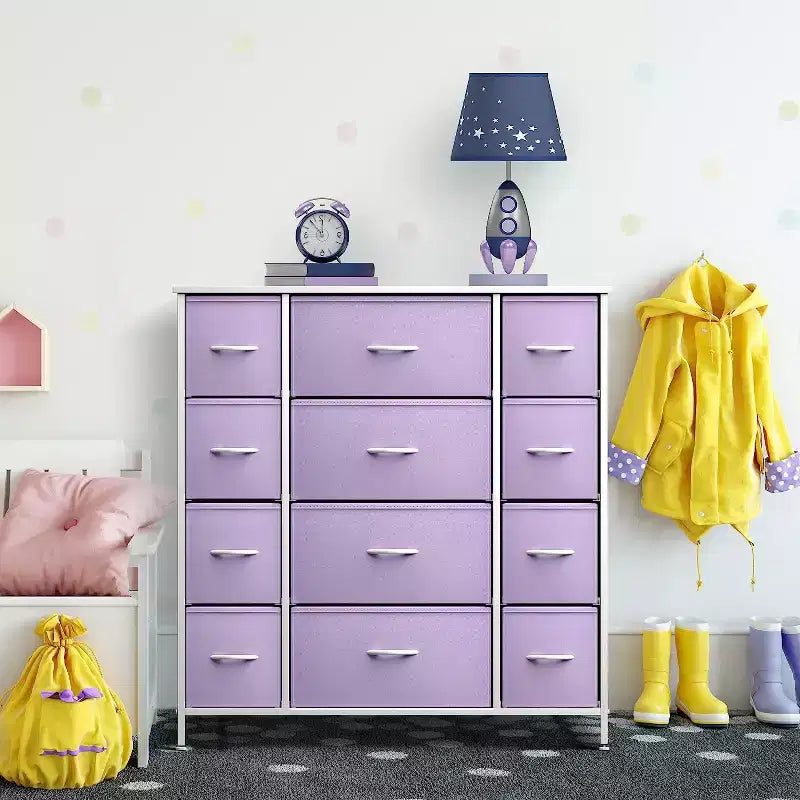 Cassettiera Sorbus a 12 cassetti - Mobile contenitore con struttura in acciaio, piano e maniglie in legno - Grande cassettiera per camera da letto, cameretta dei bambini e altro ancora