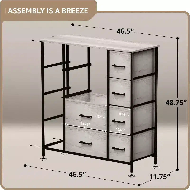 Cassettiera Sorbus a 12 cassetti - Mobile contenitore con struttura in acciaio, piano e maniglie in legno - Grande cassettiera per camera da letto, cameretta dei bambini e altro ancora
