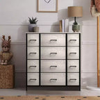 Cassettiera Sorbus a 12 cassetti - Mobile contenitore con struttura in acciaio, piano e maniglie in legno - Grande cassettiera per camera da letto, cameretta dei bambini e altro ancora
