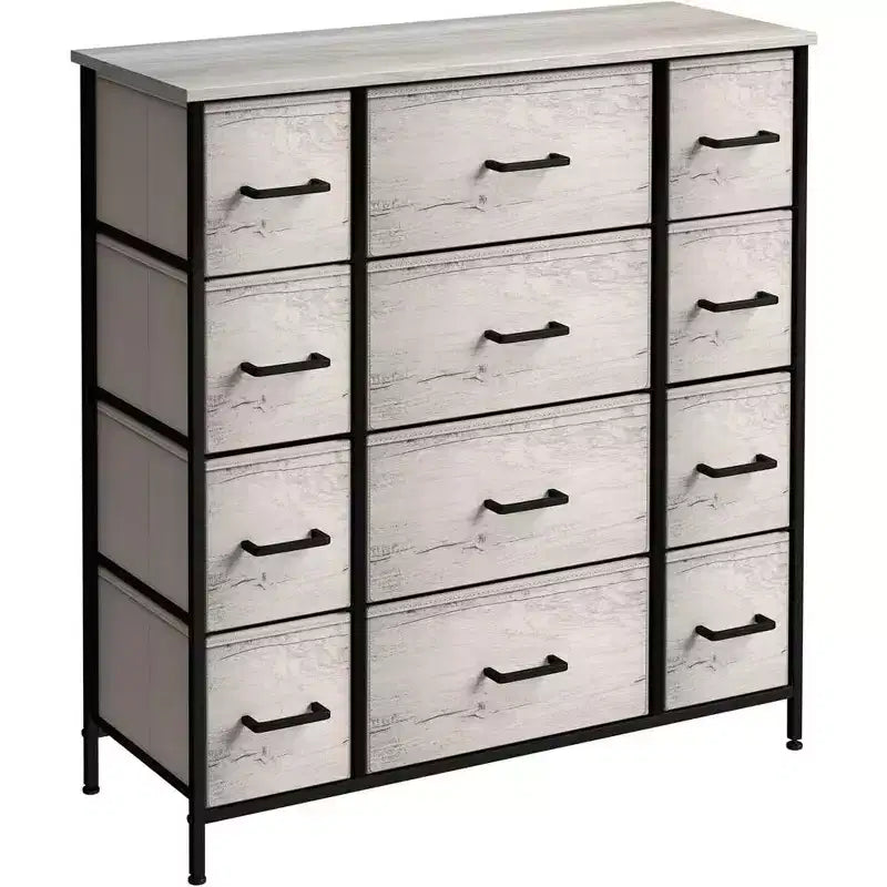 Cassettiera Sorbus a 12 cassetti - Mobile contenitore con struttura in acciaio, piano e maniglie in legno - Grande cassettiera per camera da letto, cameretta dei bambini e altro ancora