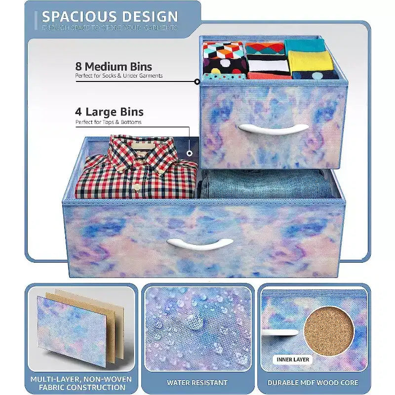 Cassettiera Sorbus a 12 cassetti - Mobile contenitore con struttura in acciaio, piano e maniglie in legno - Grande cassettiera per camera da letto, cameretta dei bambini e altro ancora
