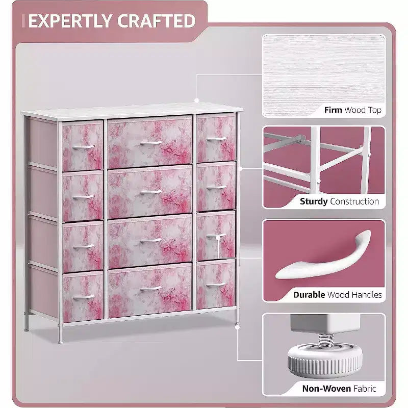 Cassettiera Sorbus a 12 cassetti - Mobile contenitore con struttura in acciaio, piano e maniglie in legno - Grande cassettiera per camera da letto, cameretta dei bambini e altro ancora