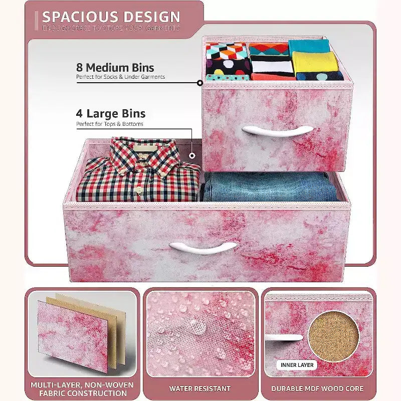 Cassettiera Sorbus a 12 cassetti - Mobile contenitore con struttura in acciaio, piano e maniglie in legno - Grande cassettiera per camera da letto, cameretta dei bambini e altro ancora