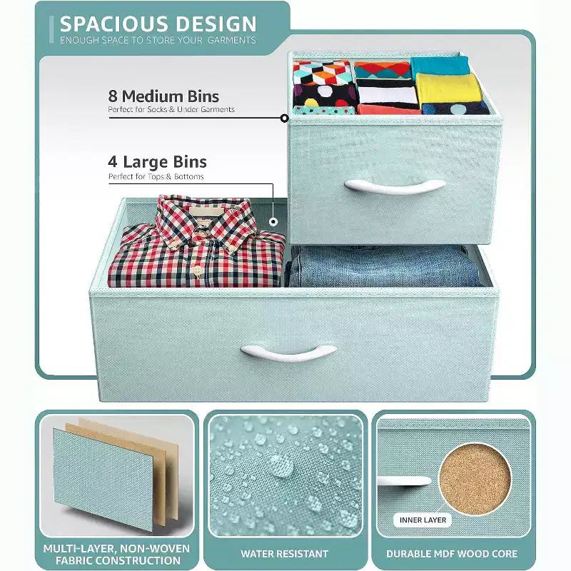 Cassettiera Sorbus a 12 cassetti - Mobile contenitore con struttura in acciaio, piano e maniglie in legno - Grande cassettiera per camera da letto, cameretta dei bambini e altro ancora