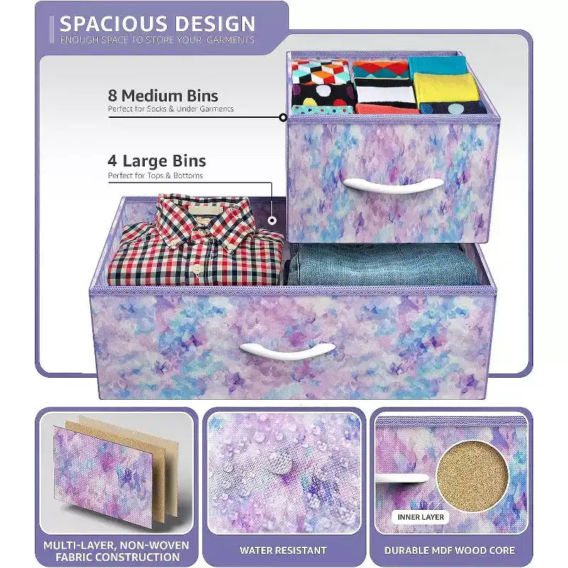 Cassettiera Sorbus a 12 cassetti - Mobile contenitore con struttura in acciaio, piano e maniglie in legno - Grande cassettiera per camera da letto, cameretta dei bambini e altro ancora