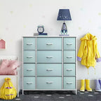 Cassettiera Sorbus a 12 cassetti - Mobile contenitore con struttura in acciaio, piano e maniglie in legno - Grande cassettiera per camera da letto, cameretta dei bambini e altro ancora