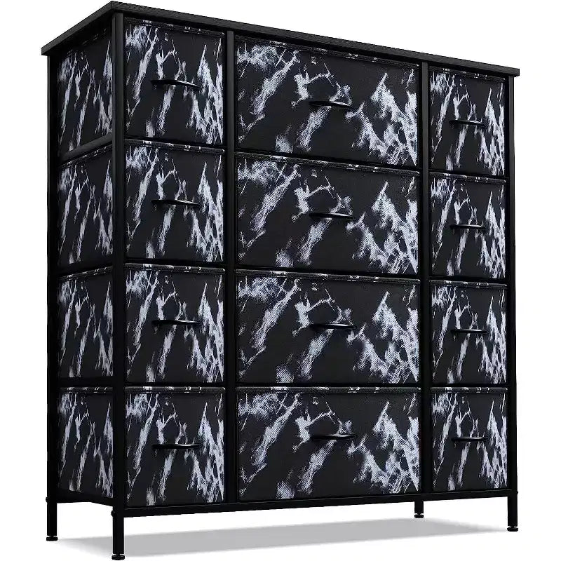 Cassettiera Sorbus a 12 cassetti - Mobile contenitore con struttura in acciaio, piano e maniglie in legno - Grande cassettiera per camera da letto, cameretta dei bambini e altro ancora