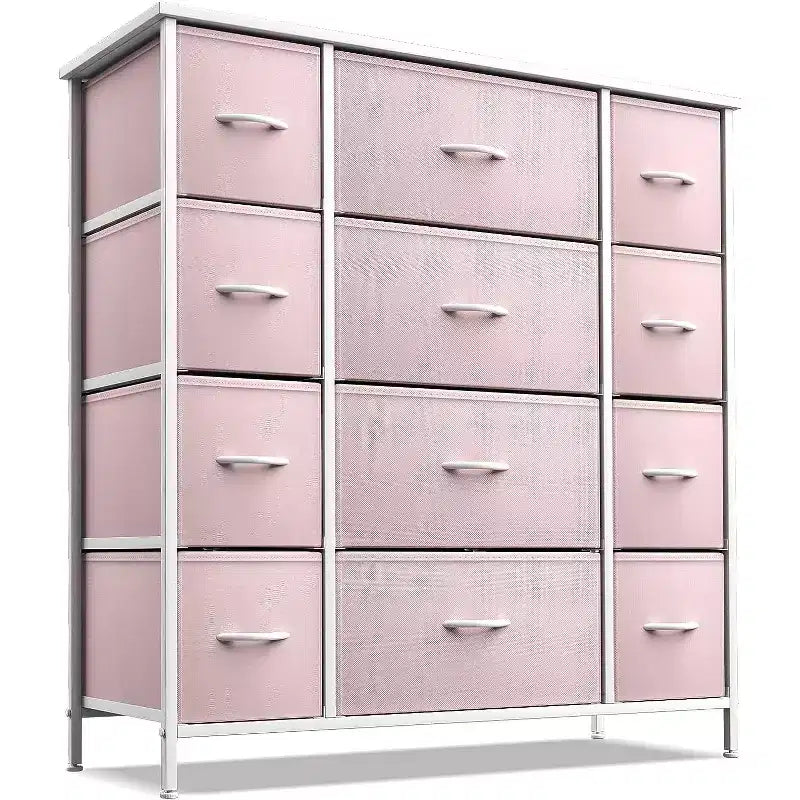 Cassettiera Sorbus a 12 cassetti - Mobile contenitore con struttura in acciaio, piano e maniglie in legno - Grande cassettiera per camera da letto, cameretta dei bambini e altro ancora