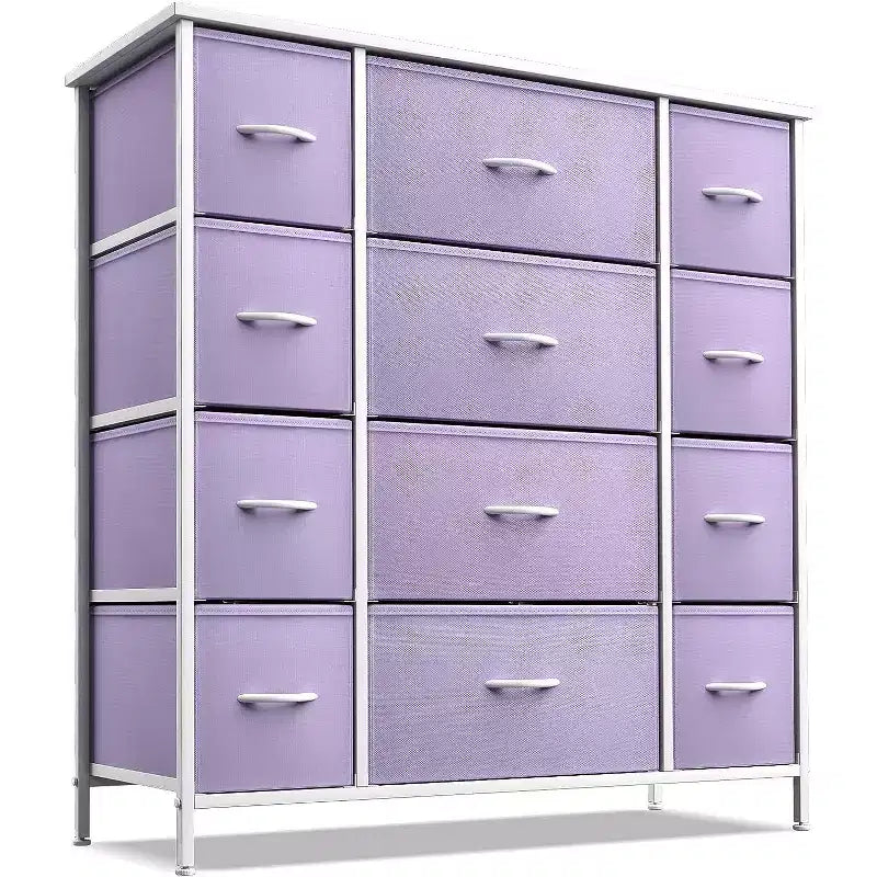 Cassettiera Sorbus a 12 cassetti - Mobile contenitore con struttura in acciaio, piano e maniglie in legno - Grande cassettiera per camera da letto, cameretta dei bambini e altro ancora