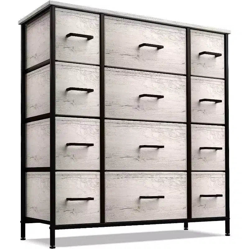 Cassettiera Sorbus a 12 cassetti - Mobile contenitore con struttura in acciaio, piano e maniglie in legno - Grande cassettiera per camera da letto, cameretta dei bambini e altro ancora