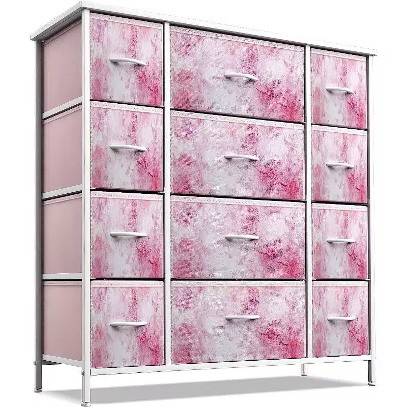 Cassettiera Sorbus a 12 cassetti - Mobile contenitore con struttura in acciaio, piano e maniglie in legno - Grande cassettiera per camera da letto, cameretta dei bambini e altro ancora
