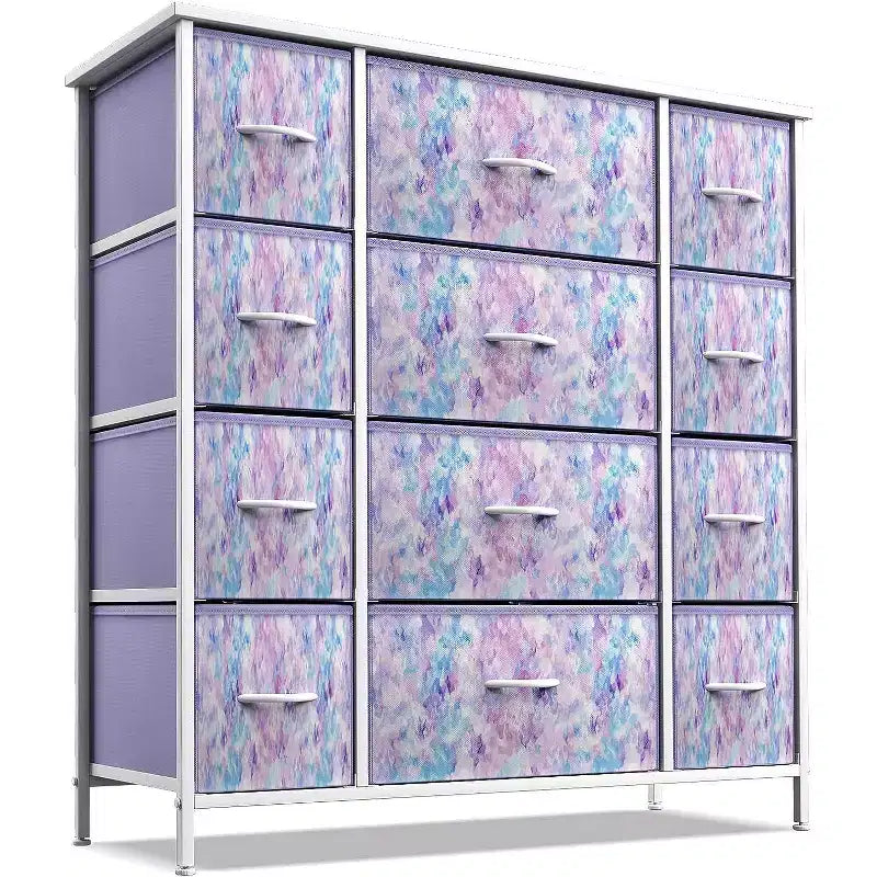 Cassettiera Sorbus a 12 cassetti - Mobile contenitore con struttura in acciaio, piano e maniglie in legno - Grande cassettiera per camera da letto, cameretta dei bambini e altro ancora