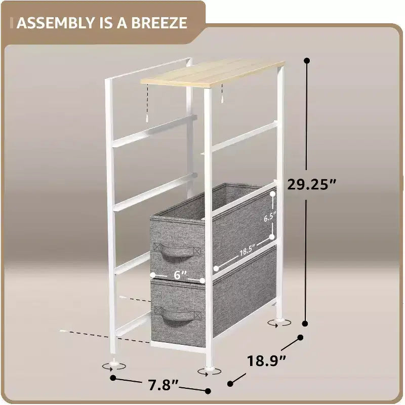 Cassettiera stretta a 4 cassetti Sorbus - con struttura in acciaio, piano in legno e cassetti in tessuto facili da estrarre per piccoli spazi, armadi, camera da letto, bagno e lavanderia