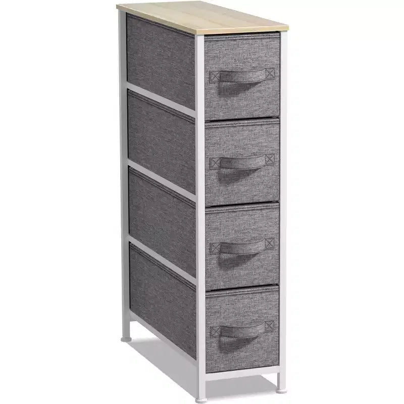 Cassettiera stretta a 4 cassetti Sorbus - con struttura in acciaio, piano in legno e cassetti in tessuto facili da estrarre per piccoli spazi, armadi, camera da letto, bagno e lavanderia