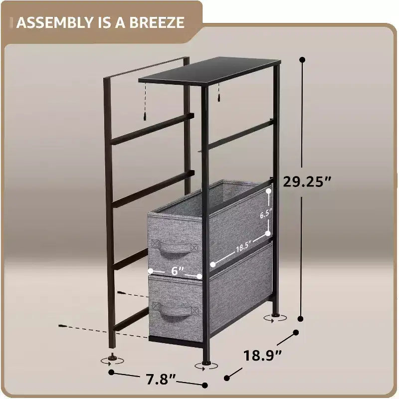 Cassettiera stretta a 4 cassetti Sorbus - con struttura in acciaio, piano in legno e cassetti in tessuto facili da estrarre per piccoli spazi, armadi, camera da letto, bagno e lavanderia