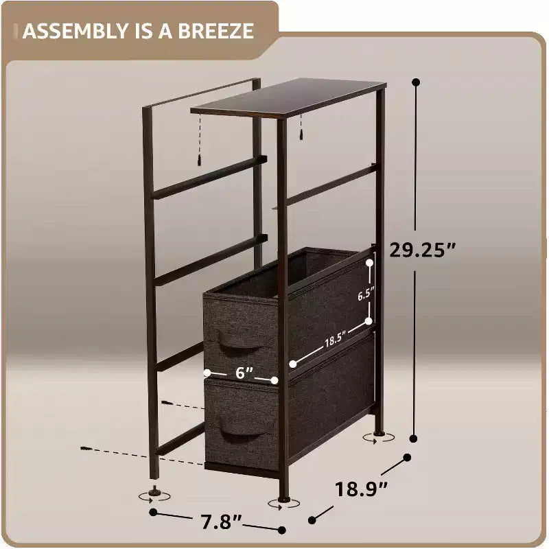 Cassettiera stretta a 4 cassetti Sorbus - con struttura in acciaio, piano in legno e cassetti in tessuto facili da estrarre per piccoli spazi, armadi, camera da letto, bagno e lavanderia