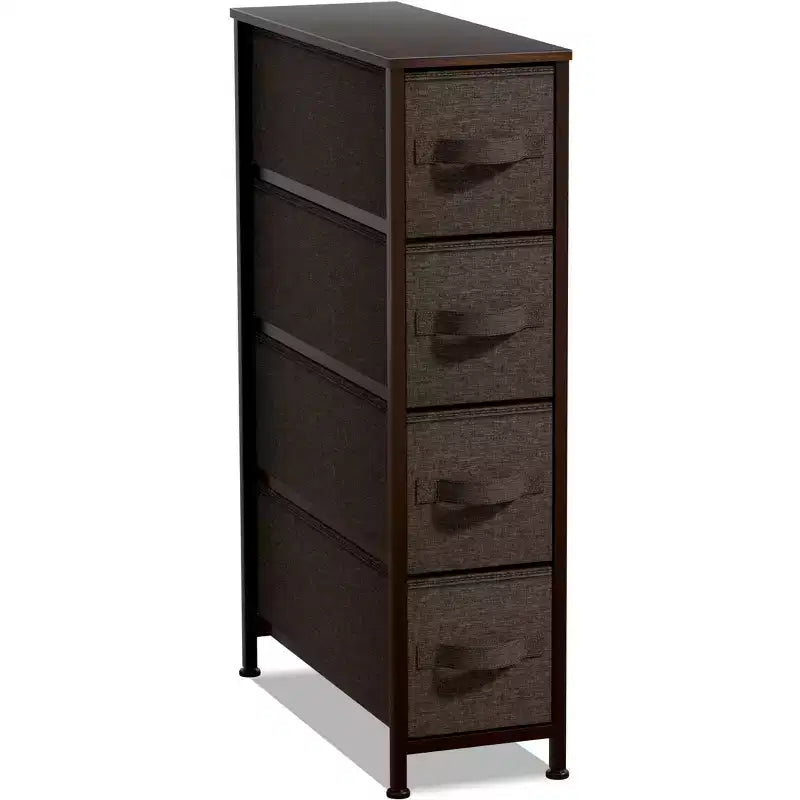 Cassettiera stretta a 4 cassetti Sorbus - con struttura in acciaio, piano in legno e cassetti in tessuto facili da estrarre per piccoli spazi, armadi, camera da letto, bagno e lavanderia