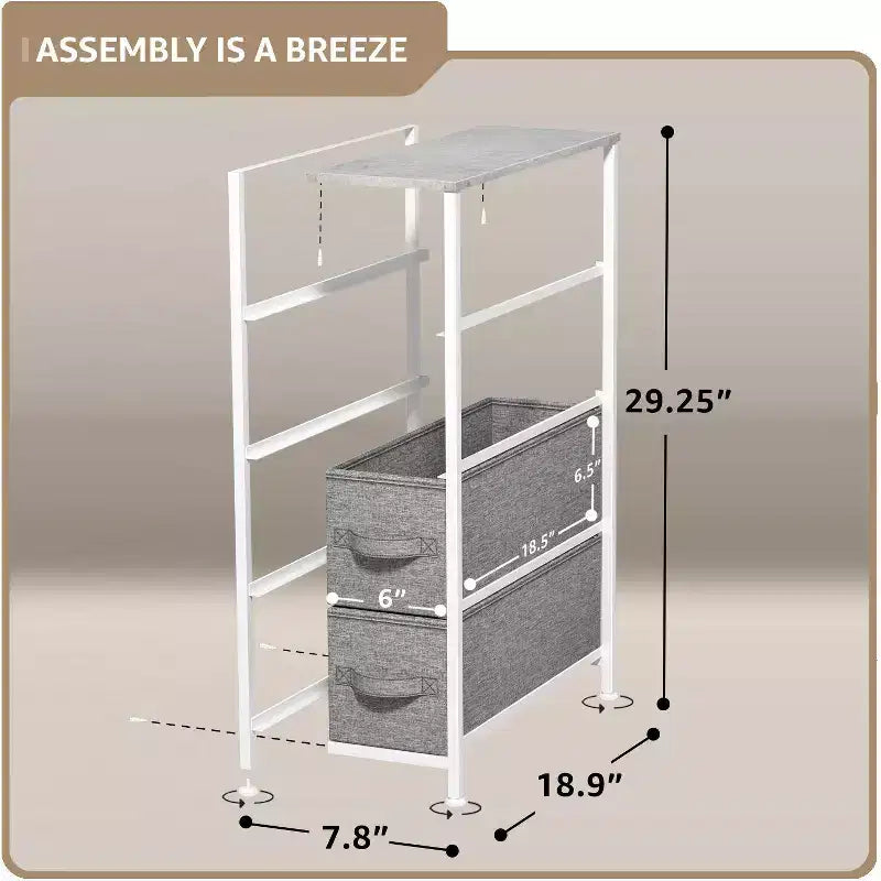 Cassettiera stretta a 4 cassetti Sorbus - con struttura in acciaio, piano in legno e cassetti in tessuto facili da estrarre per piccoli spazi, armadi, camera da letto, bagno e lavanderia