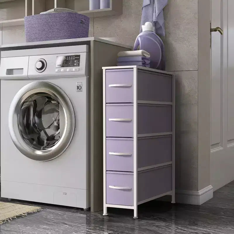 Cassettiera stretta a 4 cassetti Sorbus - con struttura in acciaio, piano in legno e cassetti in tessuto facili da estrarre per piccoli spazi, armadi, camera da letto, bagno e lavanderia