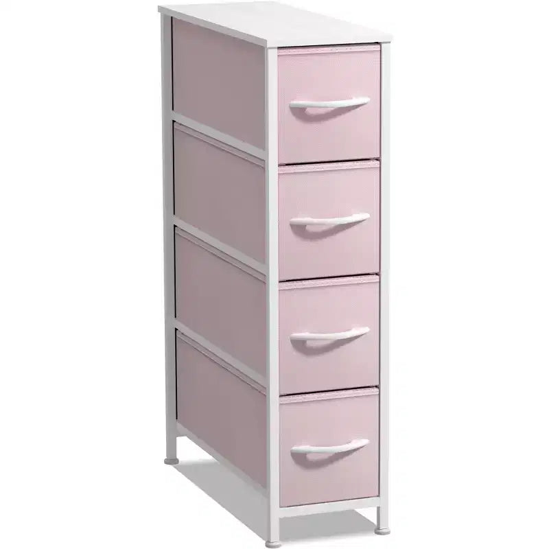 Cassettiera stretta a 4 cassetti Sorbus - con struttura in acciaio, piano in legno e cassetti in tessuto facili da estrarre per piccoli spazi, armadi, camera da letto, bagno e lavanderia