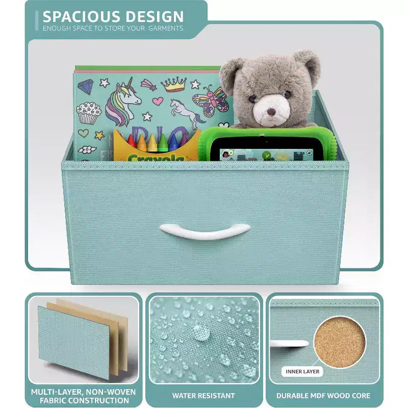 Comodino Sorbus stretto a 5 cassetti con struttura in acciaio, piano in legno e contenitori in tessuto facili da estrarre per casa, camera da letto, ufficio e dormitorio