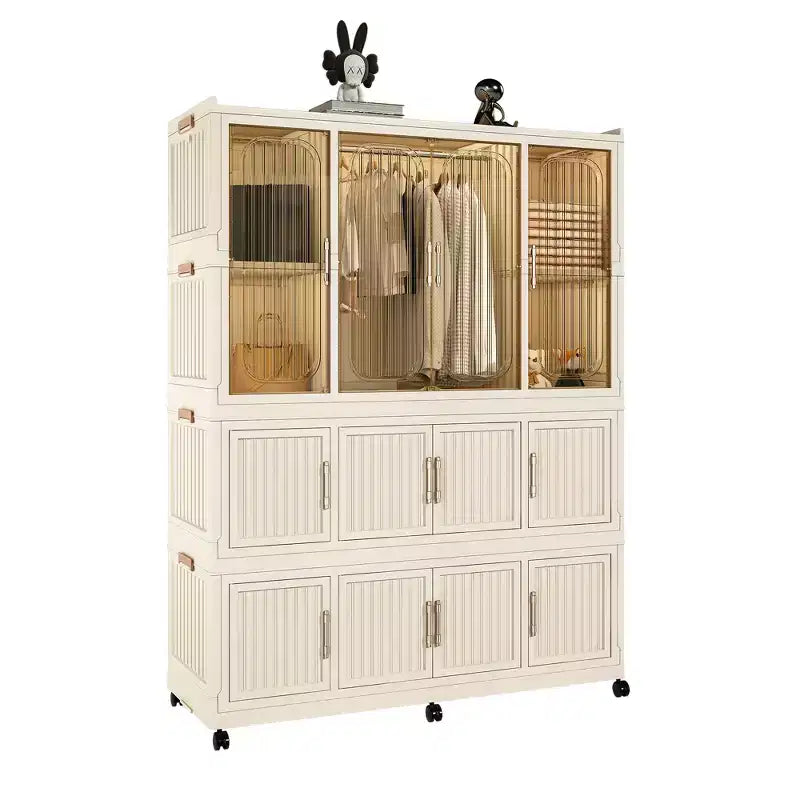 Armadio Portatile, Organizzatore per Vestiti, Guardaroba con Ante Magnetiche Trasparenti e Asta Appendiabiti per Soggiorno e Camera da Letto