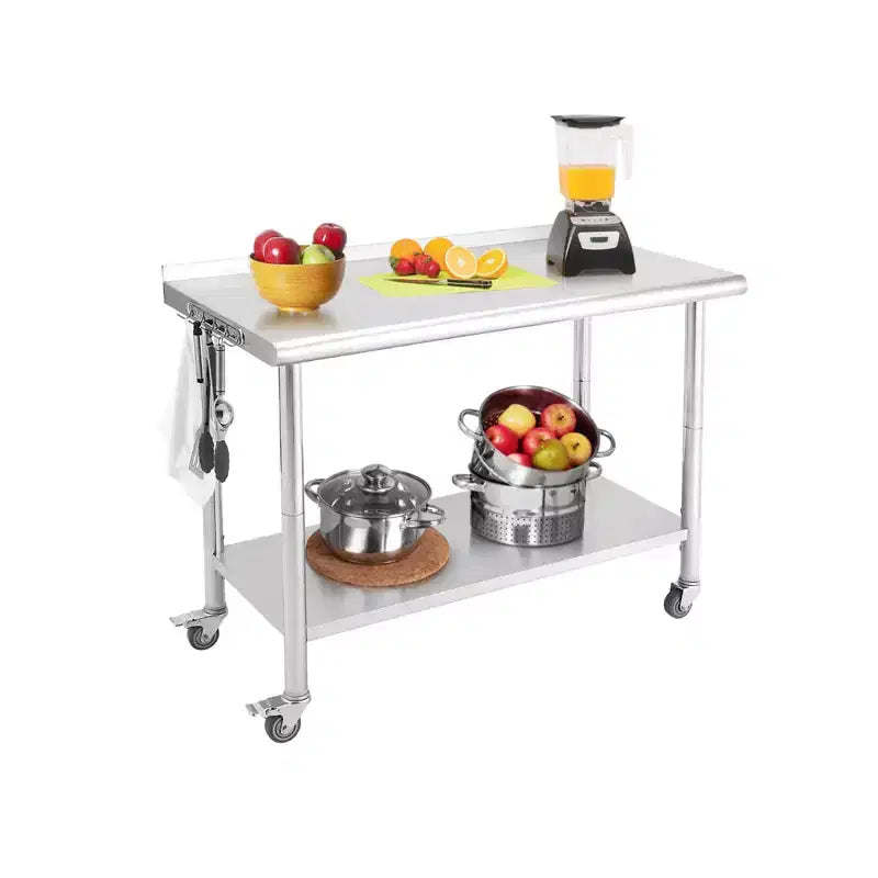 Stainless Steel Table, Heavy-Duty Metal Commercial Prep Table with Open Storage Racks for Restaurant Kitchens, Home, Hotels, Food Preparation