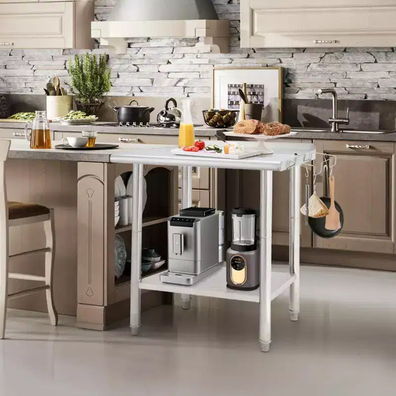 Tavolo in acciaio inossidabile, tavolo da lavoro commerciale in metallo per impieghi gravosi con ripiani aperti per cucine di ristoranti, casa, hotel, preparazione di alimenti