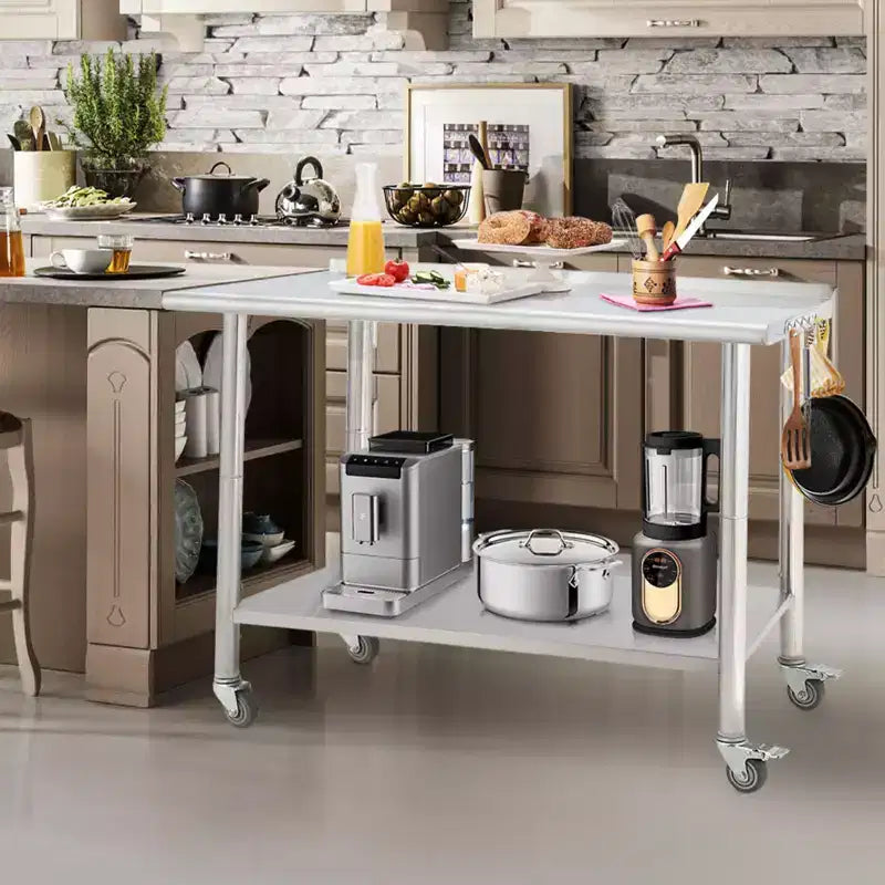 Tavolo in acciaio inossidabile, tavolo da lavoro commerciale in metallo per impieghi gravosi con ripiani aperti per cucine di ristoranti, casa, hotel, preparazione di alimenti