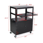 Carrello AV Rotante con Armadietto Bloccabile, Regolabile in Altezza 24-42, Tappetino Antiscivolo, Capacità di 45 kg, Postazione di Lavoro Mobile con Spazio di Archiviazione Extra