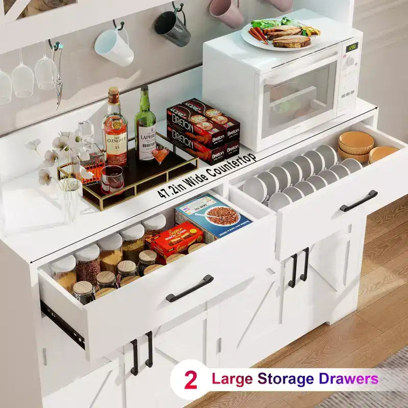 Dyonery 71 Armadietto da cucina a dispensa con 71 LED e presa di corrente, Armadietto per bar caffè, Credenza a buffet grande da cucina con porta-oggetti e scaffali