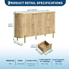 Credenza Ovale Moderna da 150 cm, Mobile Buffet Scanalato con 3 Cassetti e Ripiano Regolabile, Grande Consolle in Legno per Sala da Pranzo, Cucina