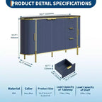 Credenza Ovale Moderna da 150 cm, Mobile Buffet Scanalato con 3 Cassetti e Ripiano Regolabile, Grande Consolle in Legno per Sala da Pranzo, Cucina
