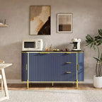 Credenza Ovale Moderna da 150 cm, Mobile Buffet Scanalato con 3 Cassetti e Ripiano Regolabile, Grande Consolle in Legno per Sala da Pranzo, Cucina