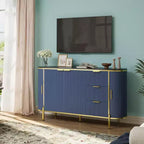 Credenza Ovale Moderna da 150 cm, Mobile Buffet Scanalato con 3 Cassetti e Ripiano Regolabile, Grande Consolle in Legno per Sala da Pranzo, Cucina