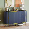 Credenza Ovale Moderna da 150 cm, Mobile Buffet Scanalato con 3 Cassetti e Ripiano Regolabile, Grande Consolle in Legno per Sala da Pranzo, Cucina