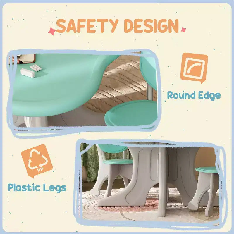 Whisen Set da Tavolo e Sedie per Bambini in 3 Pezzi, Set da Tavolo e Sedie per Bambini con Scrivania Leggera in HDPE - Azzurro