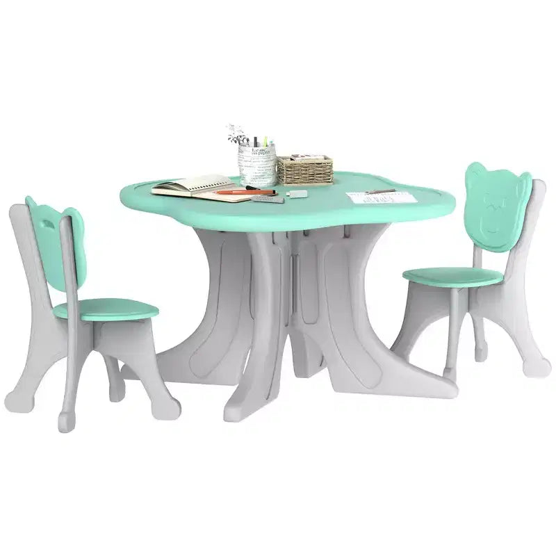 Whisen Set da Tavolo e Sedie per Bambini in 3 Pezzi, Set da Tavolo e Sedie per Bambini con Scrivania Leggera in HDPE - Azzurro