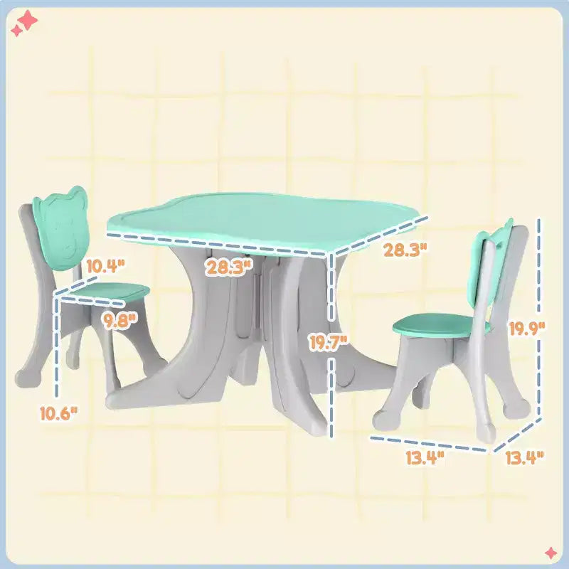 Whisen Set da Tavolo e Sedie per Bambini in 3 Pezzi, Set da Tavolo e Sedie per Bambini con Scrivania Leggera in HDPE - Azzurro