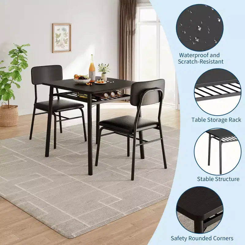 COZONY Set Tavolo da Pranzo Compatto con Sedie Imbottite, Tavolo da Cucina Quadrato Piccolo e Supporto con Gambe in Metallo per Sala da Pranzo
