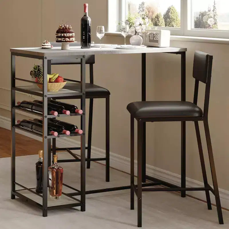 COZONY Set da Pranzo a 2 Posti ad Altezza Bancone con Contenitore, Sedie Imbottite per Cucina e Angolo Colazione per Piccoli Spazi