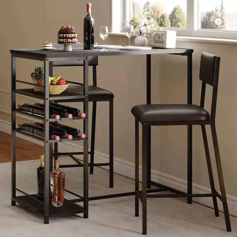COZONY Set da Pranzo a 2 Posti ad Altezza Bancone con Contenitore, Sedie Imbottite per Cucina e Angolo Colazione per Piccoli Spazi